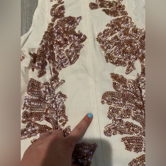 HP 9/22 ๐๐๐ EUC J.Crew cream linen & copper sequin sheath dress, size 4 - Picture 6 of 7